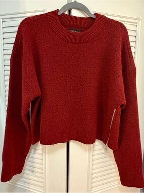 BOLD Elements • Crimson Red Crewneck Sweater with Side Zip Detail • Size XXL